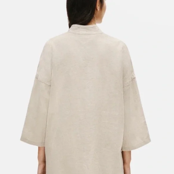 Eileen Fisher Beige Open-Front Linen Kimono Jacket - Picture 4 of 12